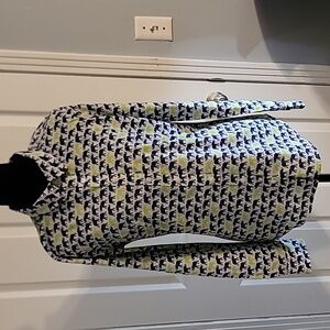 Crown & Ivy Navy Blue and Lime Elephant Print Blouse